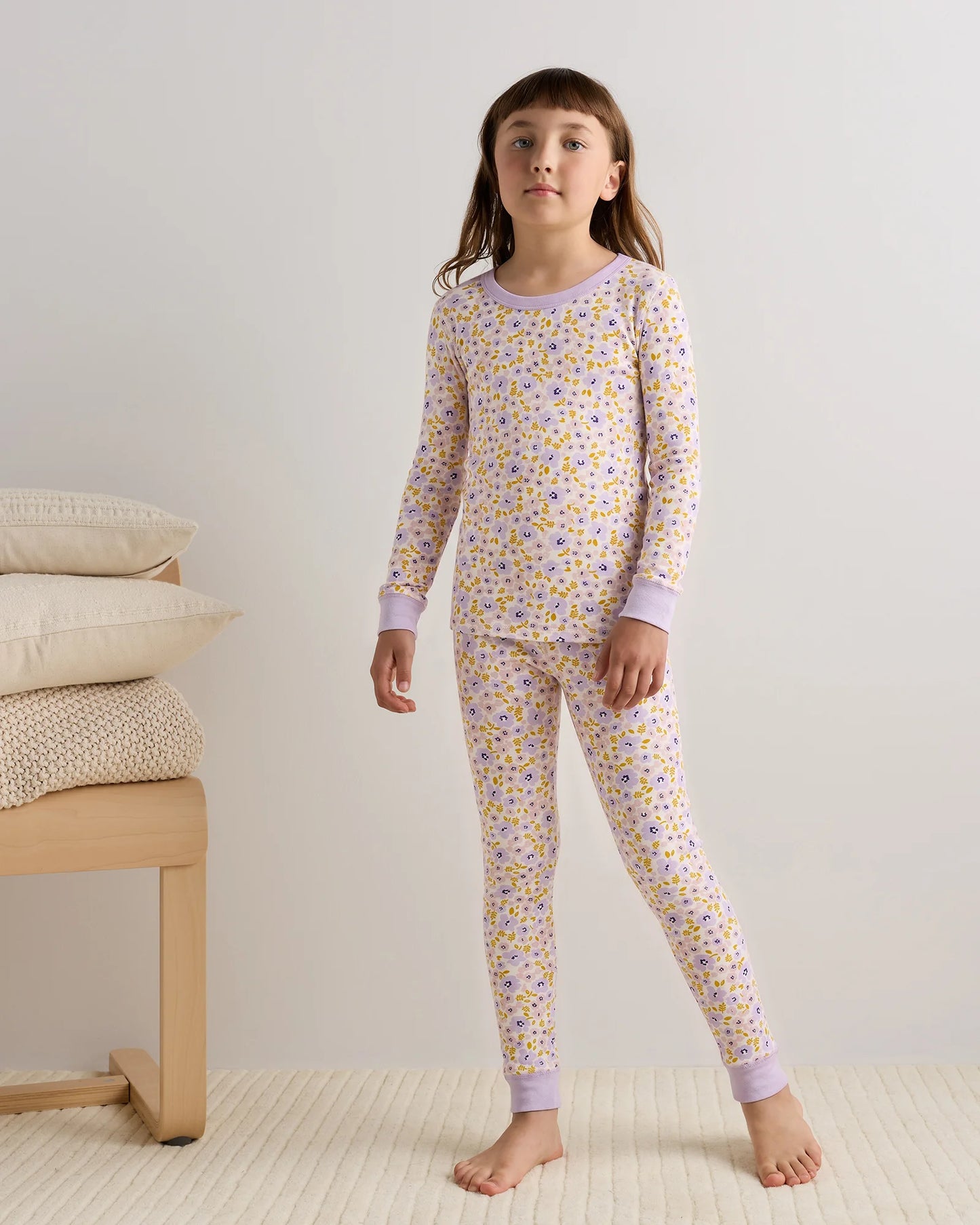100% Organic Cotton Long Sleeve and Pant Pajama Set - 6 / Navy Stripe