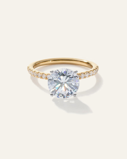 Lab Grown Diamond Round Petite Pave Engagement Ring - 3ct - 4 / Yellow Gold