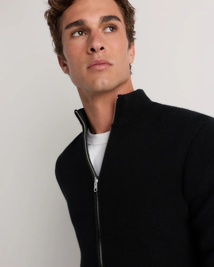 100% Reversible Cashmere Full Zip Sweater - S / Black/Charcoal