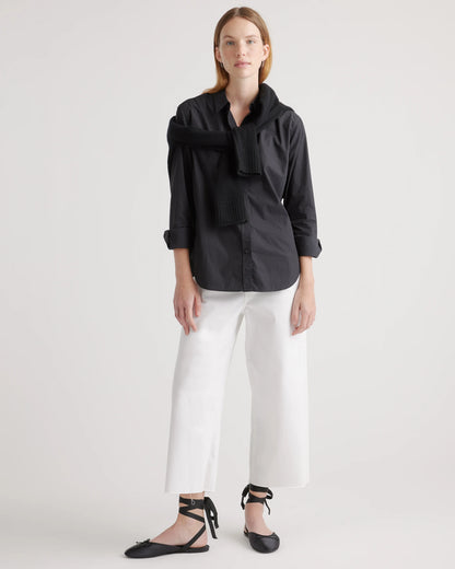 100% Organic Cotton Poplin Long Sleeve Shirt - XS / Delta Blue Double Stripe