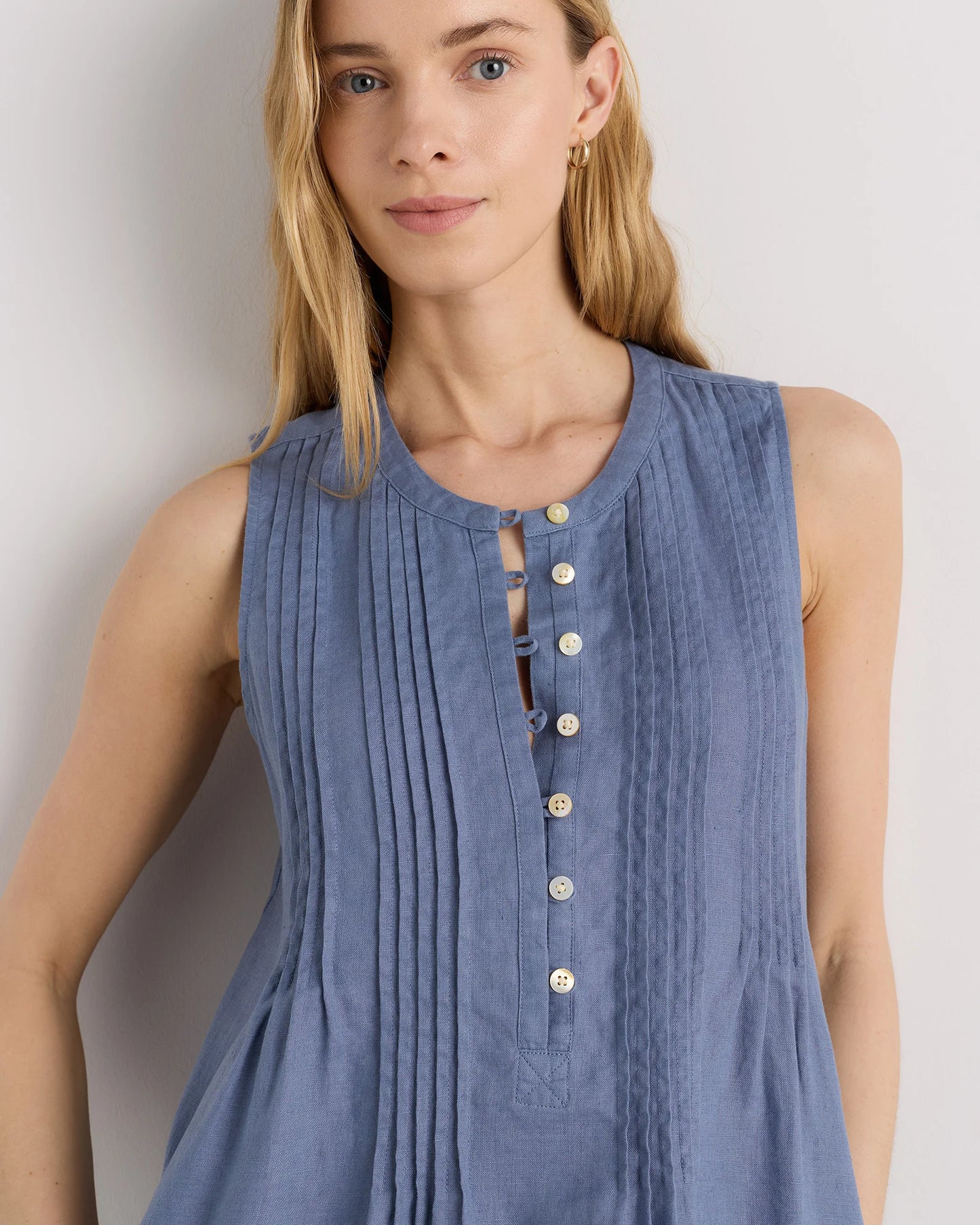 100% European Linen Sleeveless Swing Dress - XS / Classic Mini Gingham