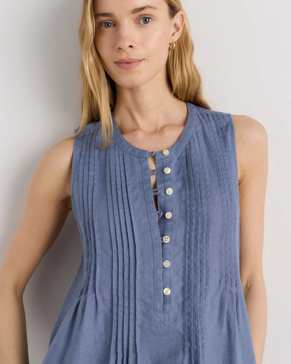 100% European Linen Sleeveless Swing Dress - XS / Classic Mini Gingham
