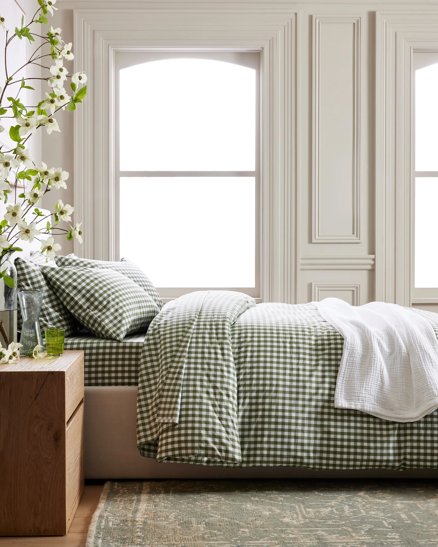Organic Crisp Percale Gingham Duvet Cover - Twin / Cafe