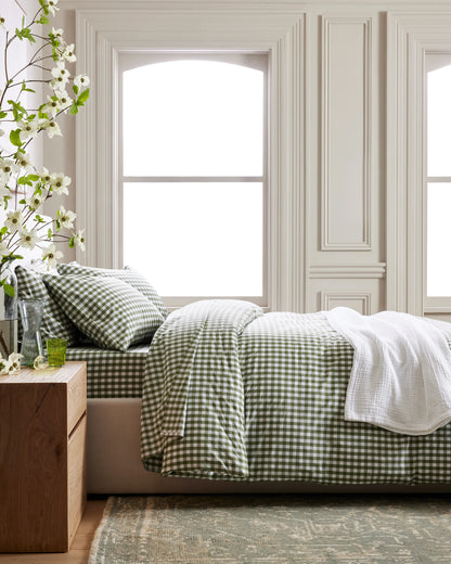 Organic Crisp Percale Gingham Duvet Cover - Twin / Cafe