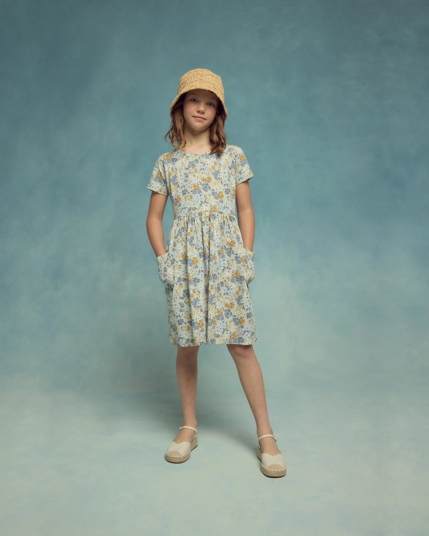 Organic Cotton Fit and Flare Pocket Dress - 6 / Cloud Rainbow Stripe