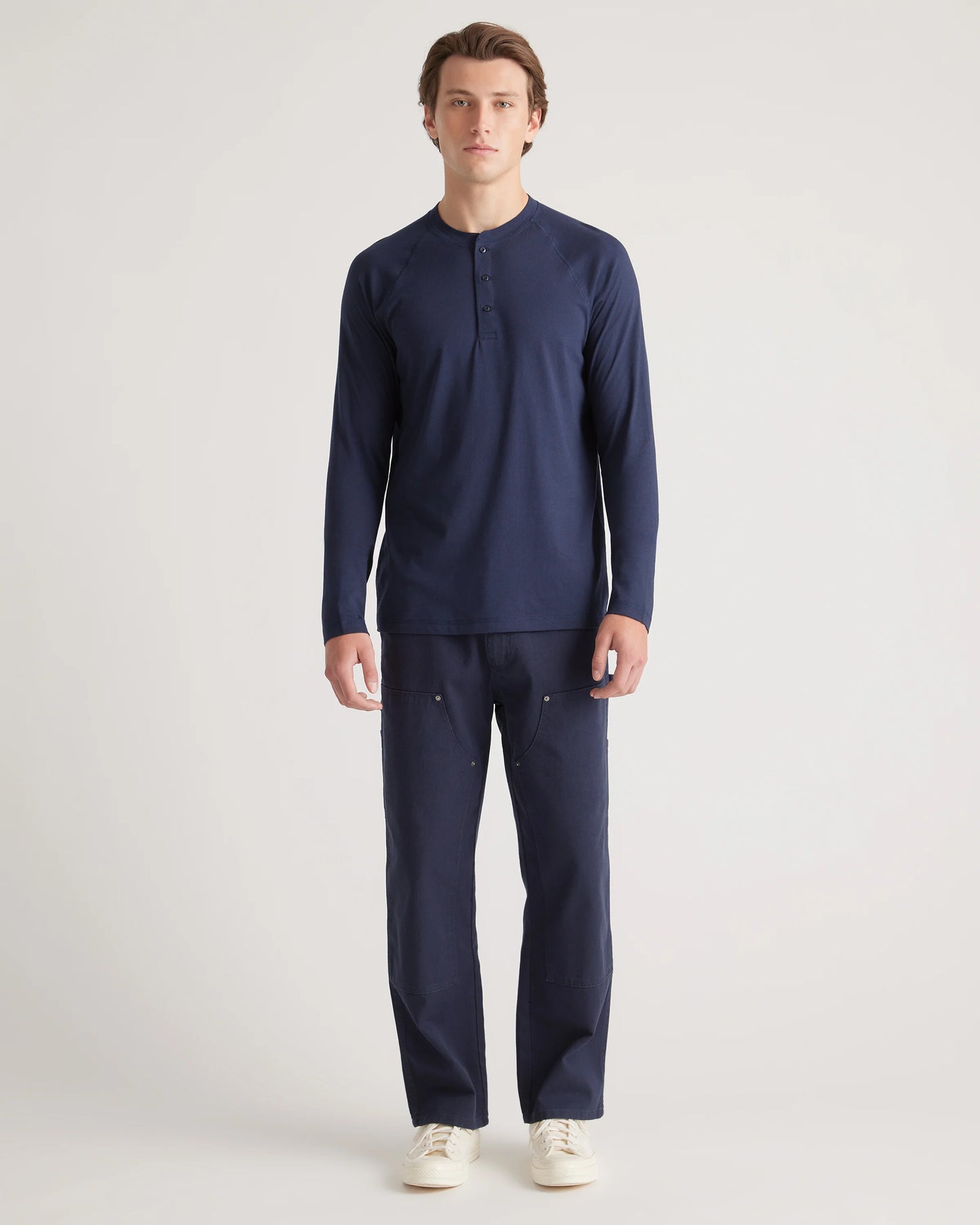Cotton Modal Long Sleeve Henley Tee - S / Heather Grey