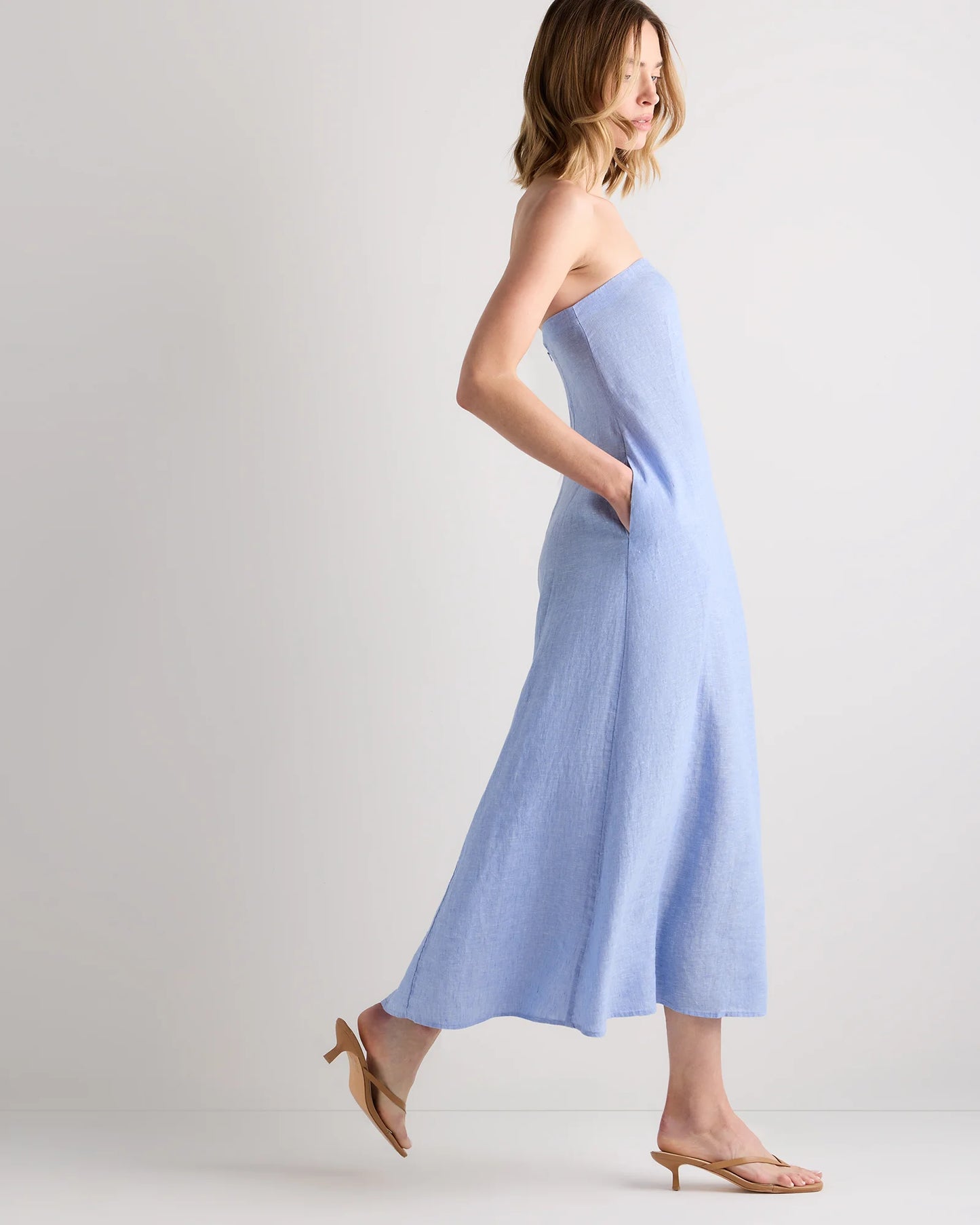 100% European Linen Strapless Maxi Dress - XS / Brick Red Heirloom Floral
