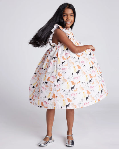 100% Organic Cotton Poplin Smocked Flutter Sleeve Dress - 6 / Blue Ditsy Floral