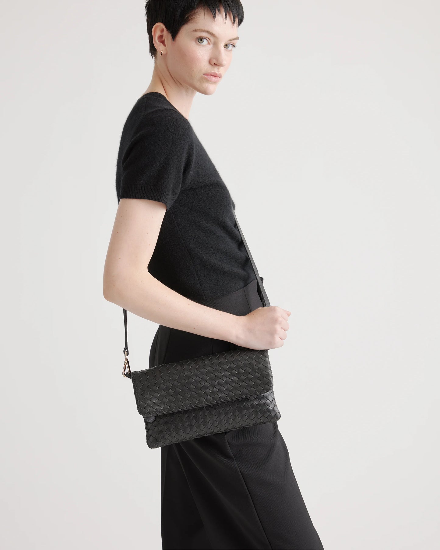 Italian Leather Handwoven Convertible Clutch - One Size / Cognac