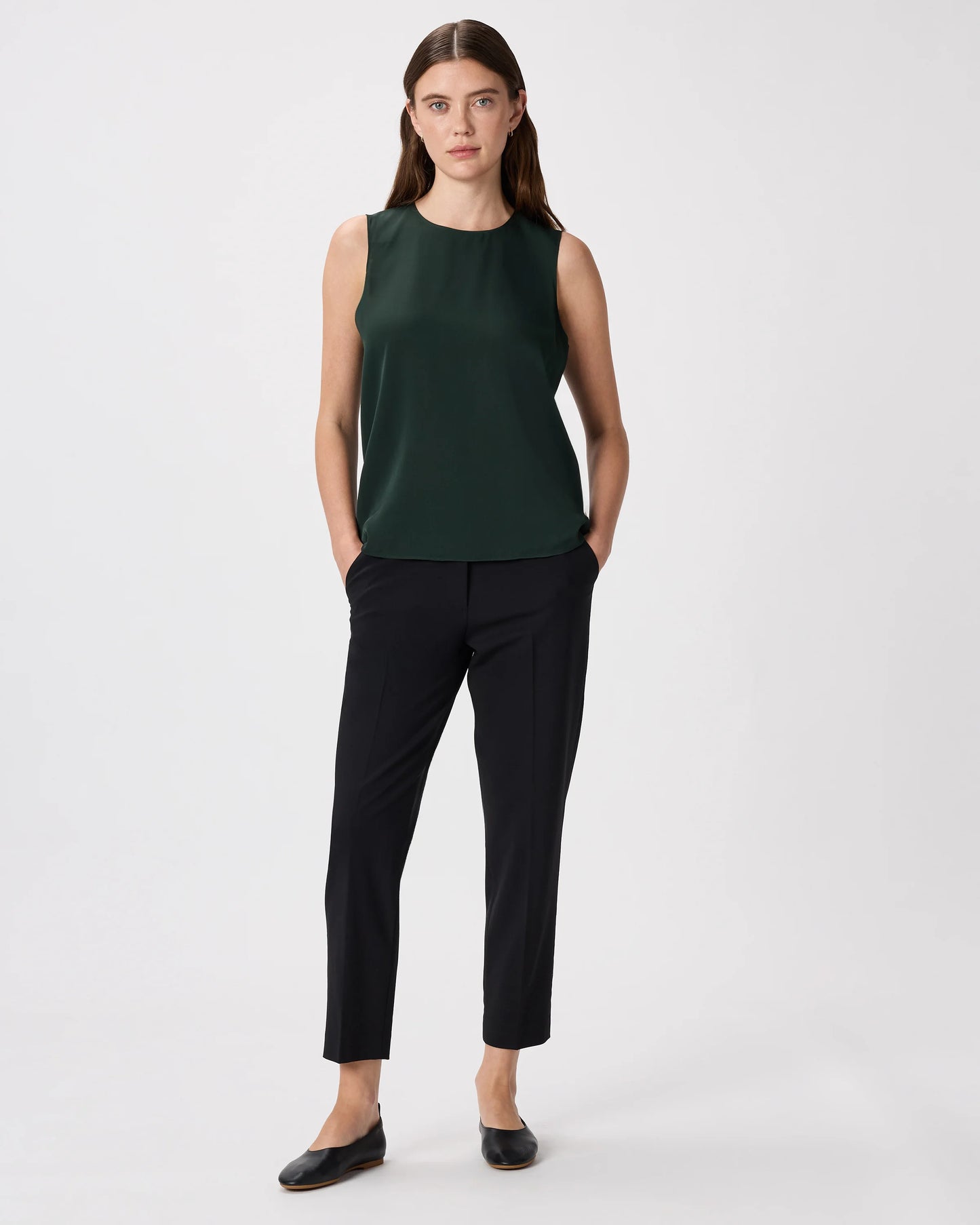 Washable Stretch Silk Shell Tank - XS / Forest Green