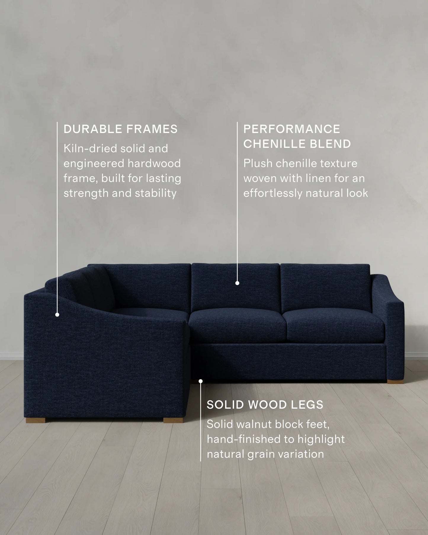 Hollis Slope Arm L Sectional in Performance Chenille Linen Blend - 110x110 / Snow