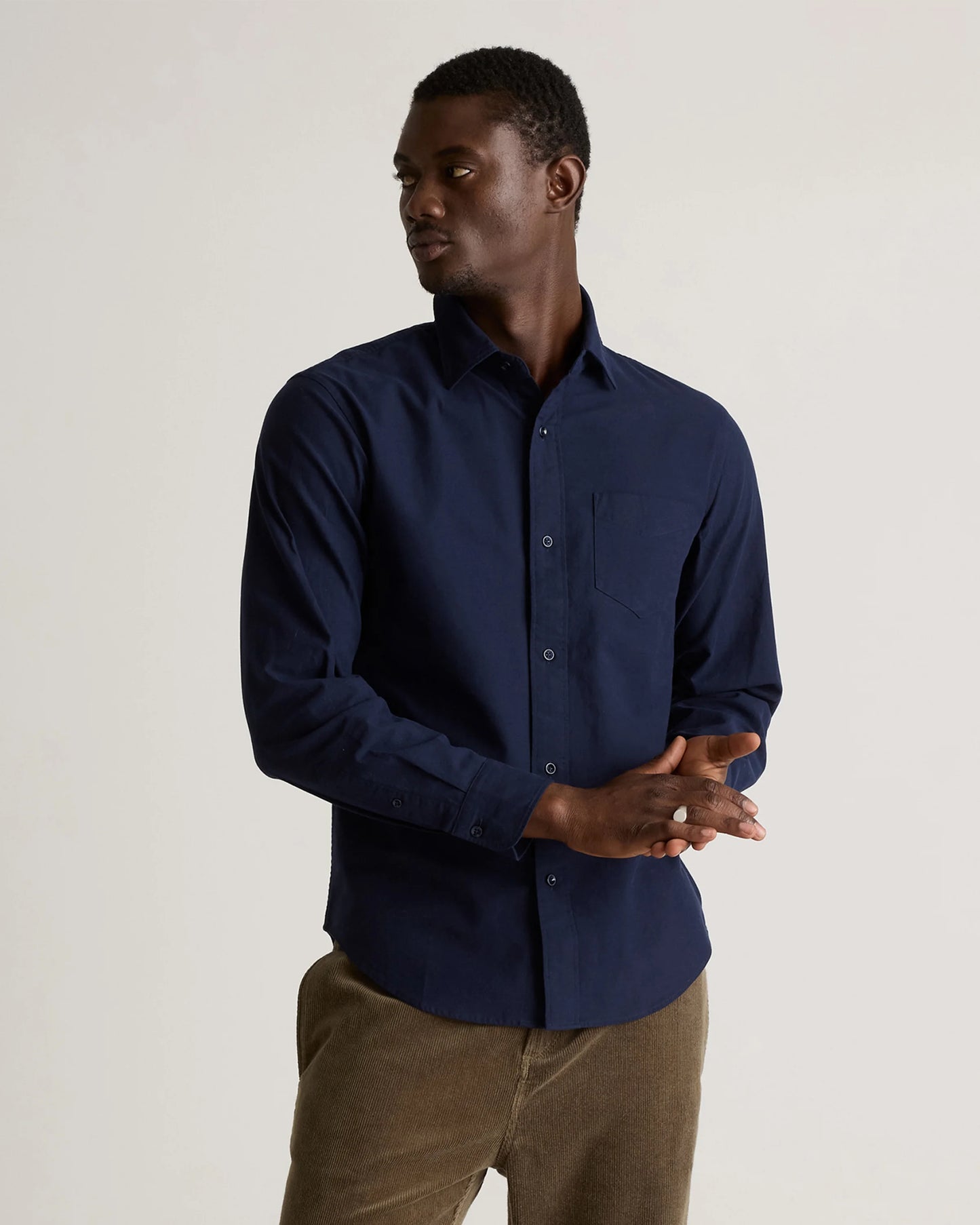 Organic Cotton Stretch Textured Twill Shirt - S / Navy