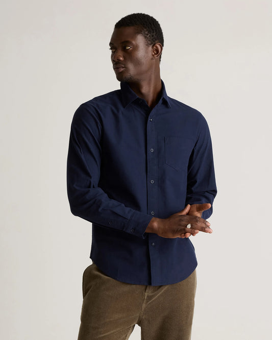 Organic Cotton Stretch Textured Twill Shirt - S / Navy