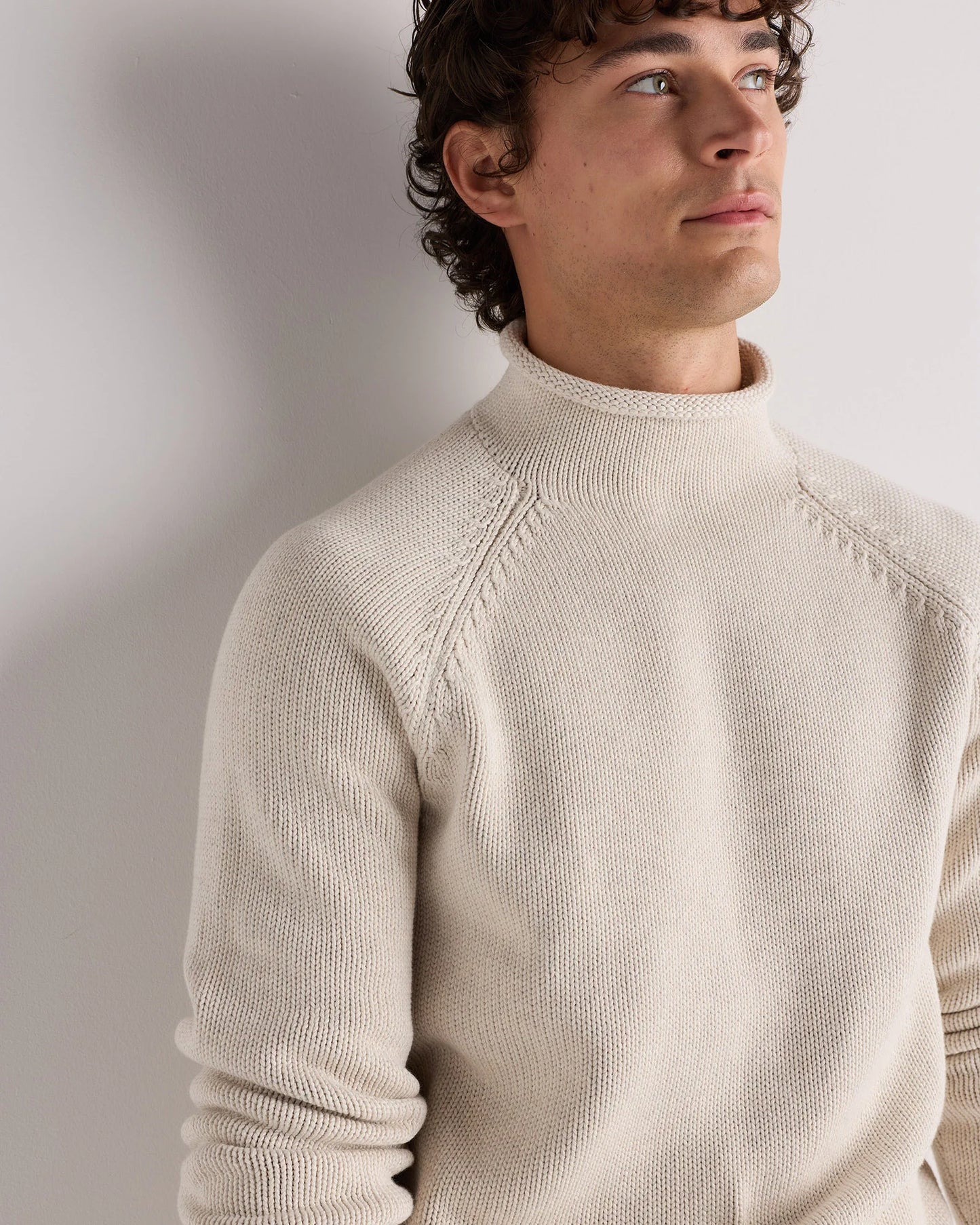 100% Organic Cotton Rollneck Sweater - S / Speckled Beige