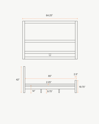 Solid Wood Frame Bed - Queen / Walnut Brown