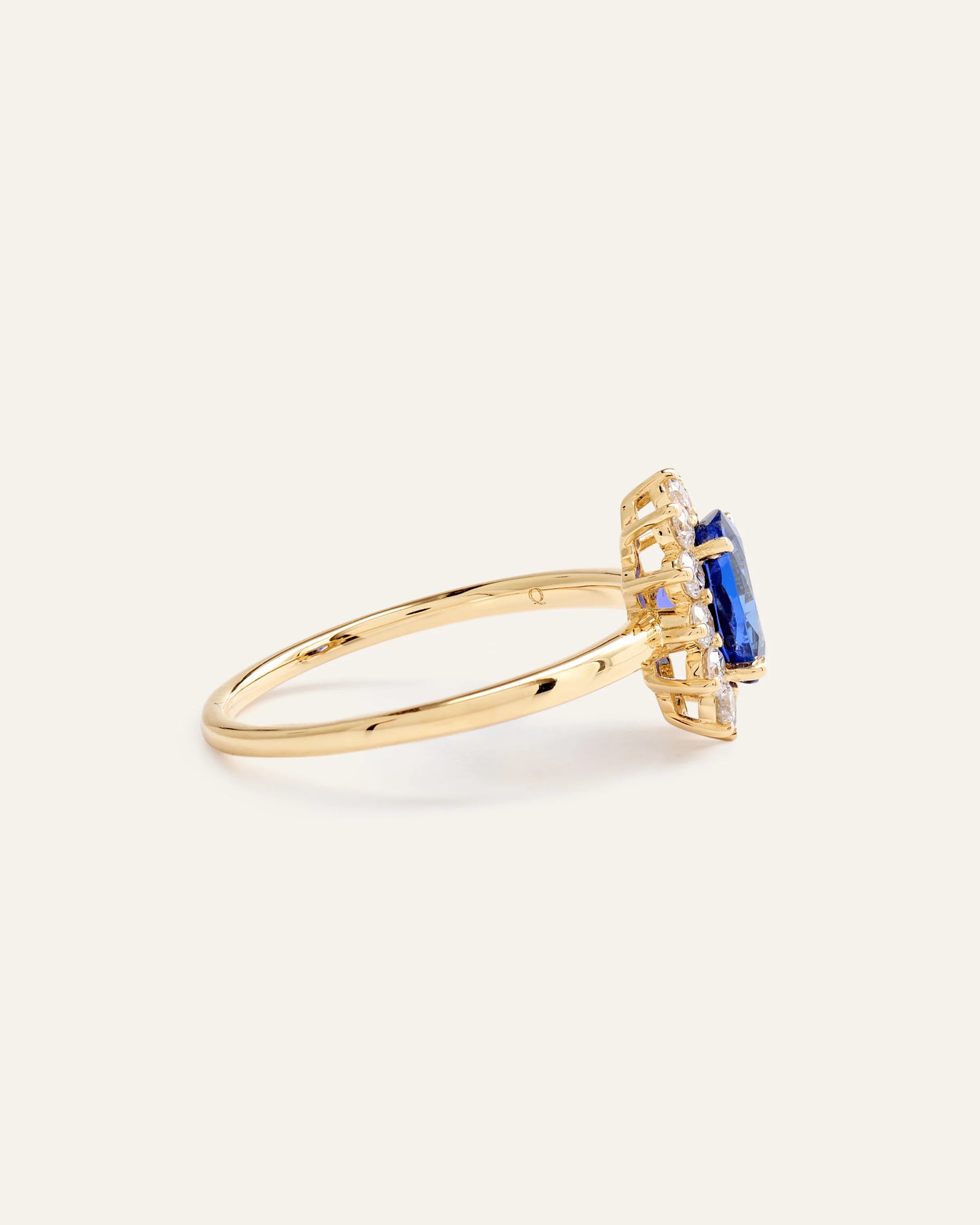 14K Gold Lab Grown Diamond and Blue Sapphire Halo Ring - 4 / Yellow Gold