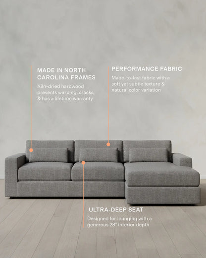 Ashford Deep Seat Chaise Sectional in Performance Chenille Linen Blend - 119" Right Arm / Ink