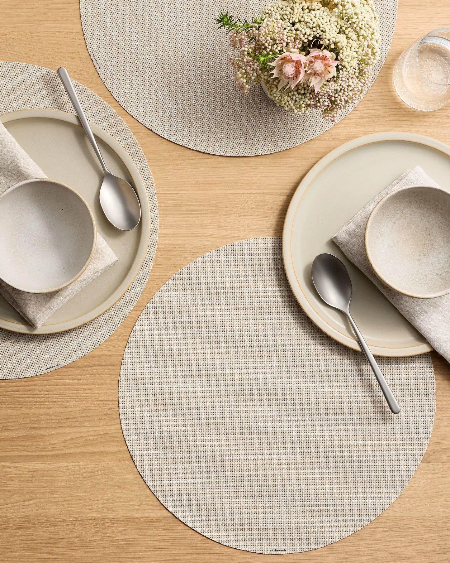 Mini Basketweave Easy-Care Round Placemat, Set of 4 by Chilewich - One Size / Parchment