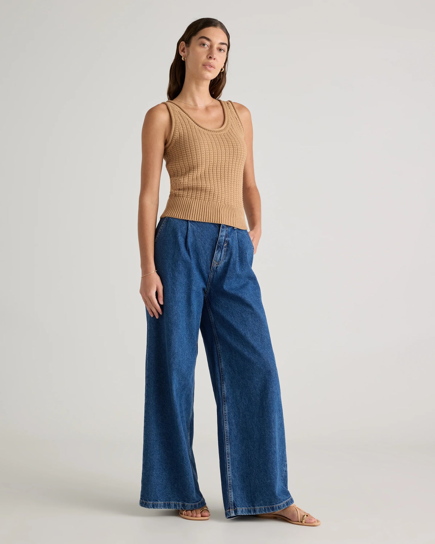 100% Organic Cotton Waffle Cropped Sweater Tank - XS / Heather Dove Grey