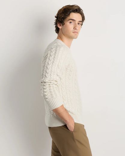Australian Merino Wool Cable Crewneck Sweater - S / Heather Grey