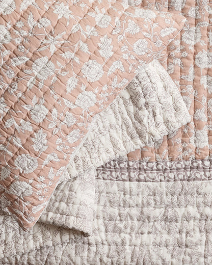 Organic Cotton Block Print Quilted Sham Set - Standard / Green