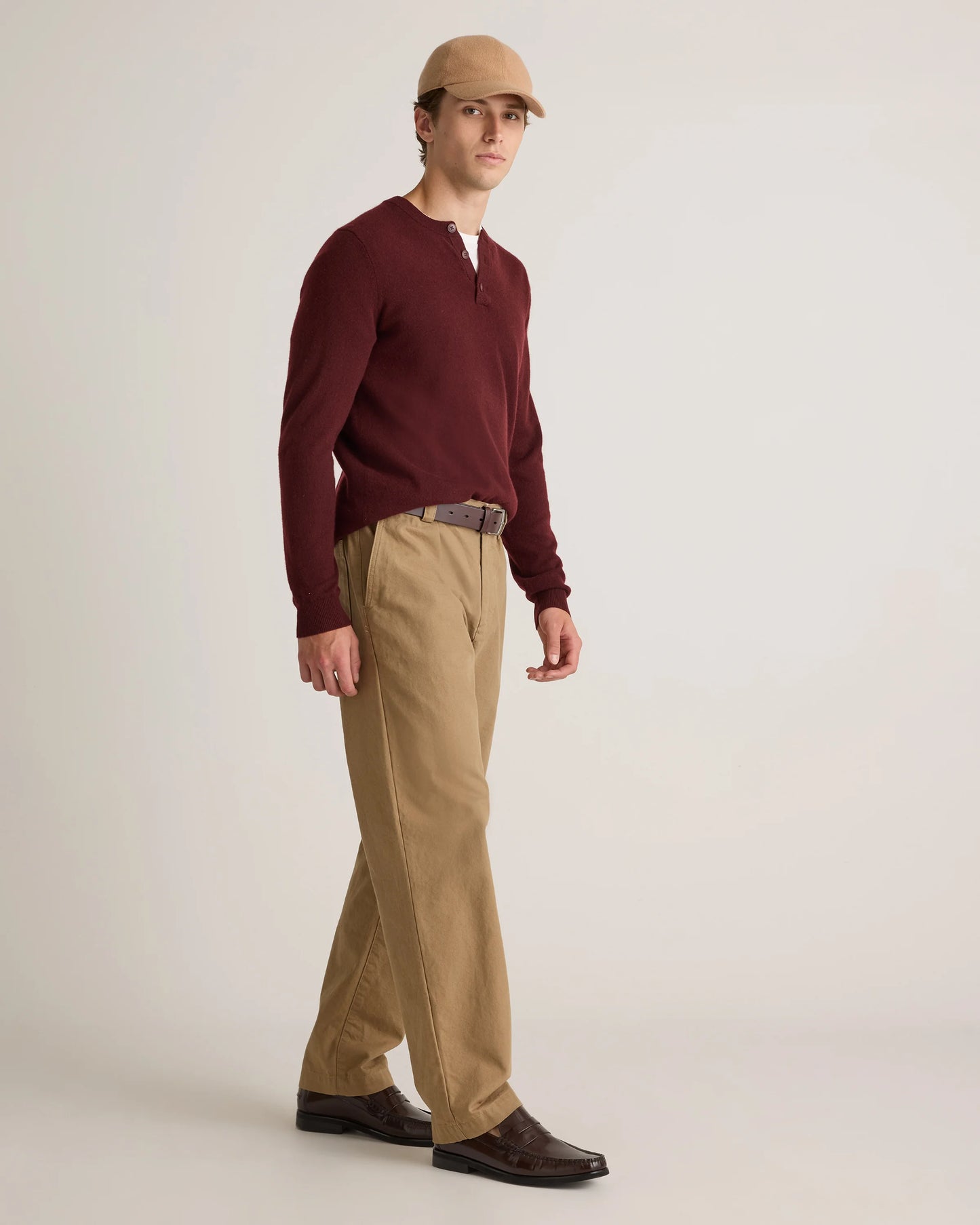 Mongolian Cashmere Henley Sweater - S / Brown