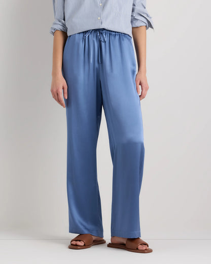 100% Washable Silk Drawstring Wide Leg Pants - XS / Champagne