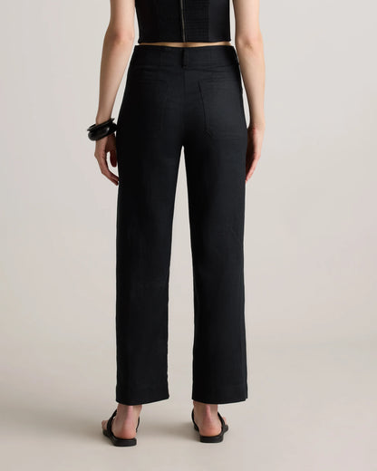 100% European Linen Patch Pocket Wide Leg Pants - 0 / Taupe Brown Chambray