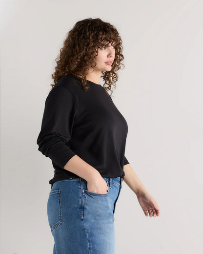 Cotton Modal Long Sleeve Tee - 1X / Black