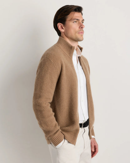 Mongolian Cashmere Fisherman Full Zip Sweater - S / Teak