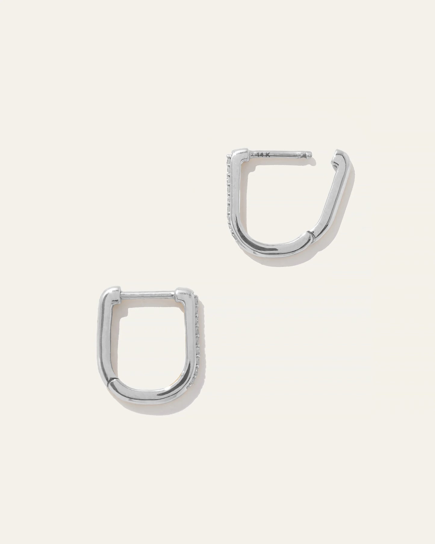 14K Gold Diamond Pave U Huggie Hoops - One Size / White Gold