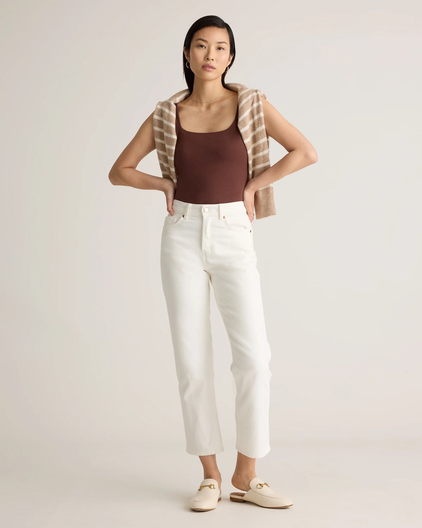 Stretch Cotton Jersey Square Neck Tank Bodysuit - XS / Cocoa