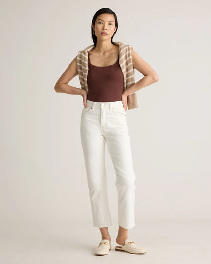 Stretch Cotton Jersey Square Neck Tank Bodysuit - XS / Cocoa