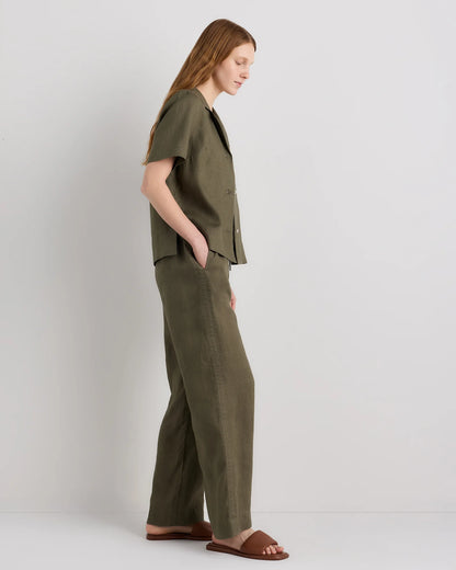 100% European Linen Wide Leg Pants - XS / Bayberry Olive