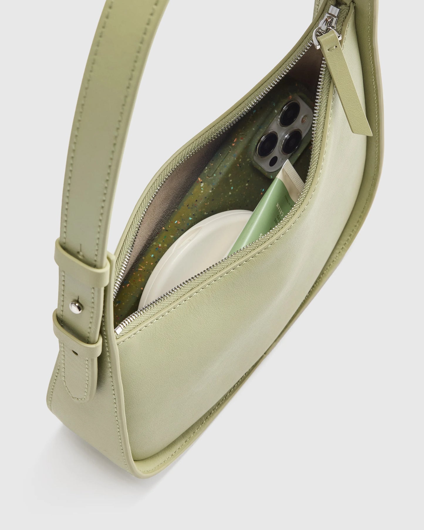 Italian Leather Asymmetrical Mini Shoulder Bag - One Size / Shell Pink