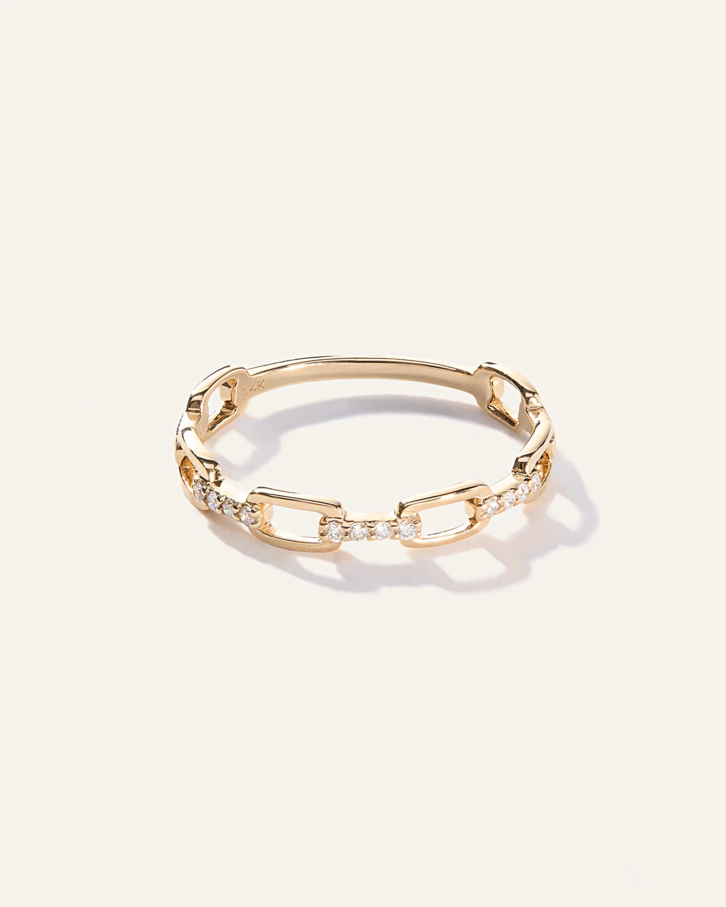 14K Gold Diamond Paperclip Link Ring - 5 / Yellow Gold