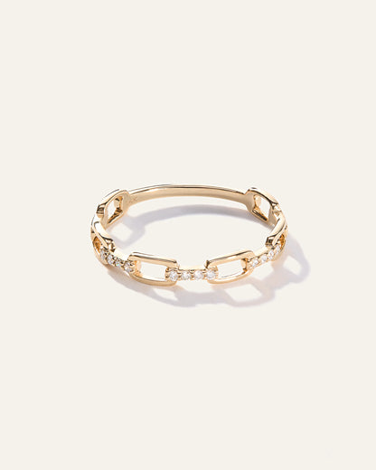 14K Gold Diamond Paperclip Link Ring - 5 / Yellow Gold