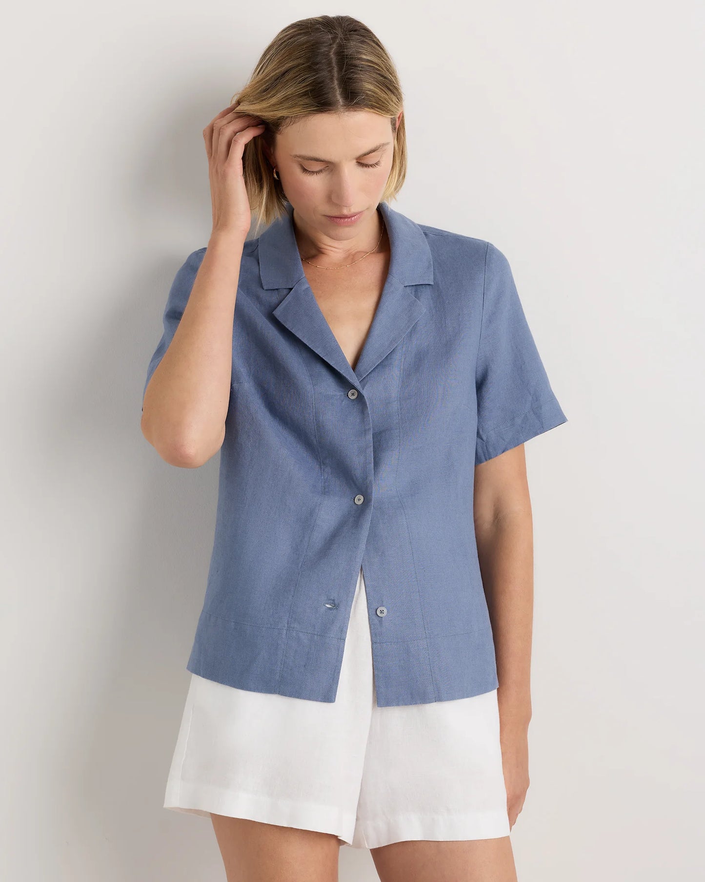 100% European Linen Short Sleeve Shirt - XS / Moonstone Blue