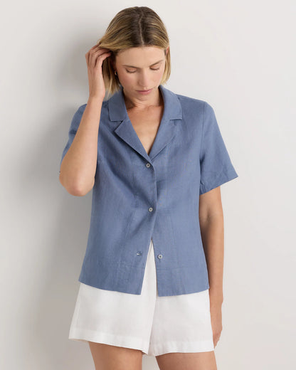 100% European Linen Short Sleeve Shirt - XS / Moonstone Blue
