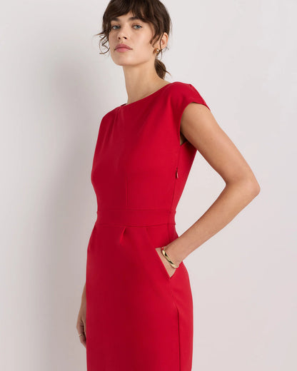 Ultra-Stretch Ponte Cap Sleeve Dress - XS / Ruby Red