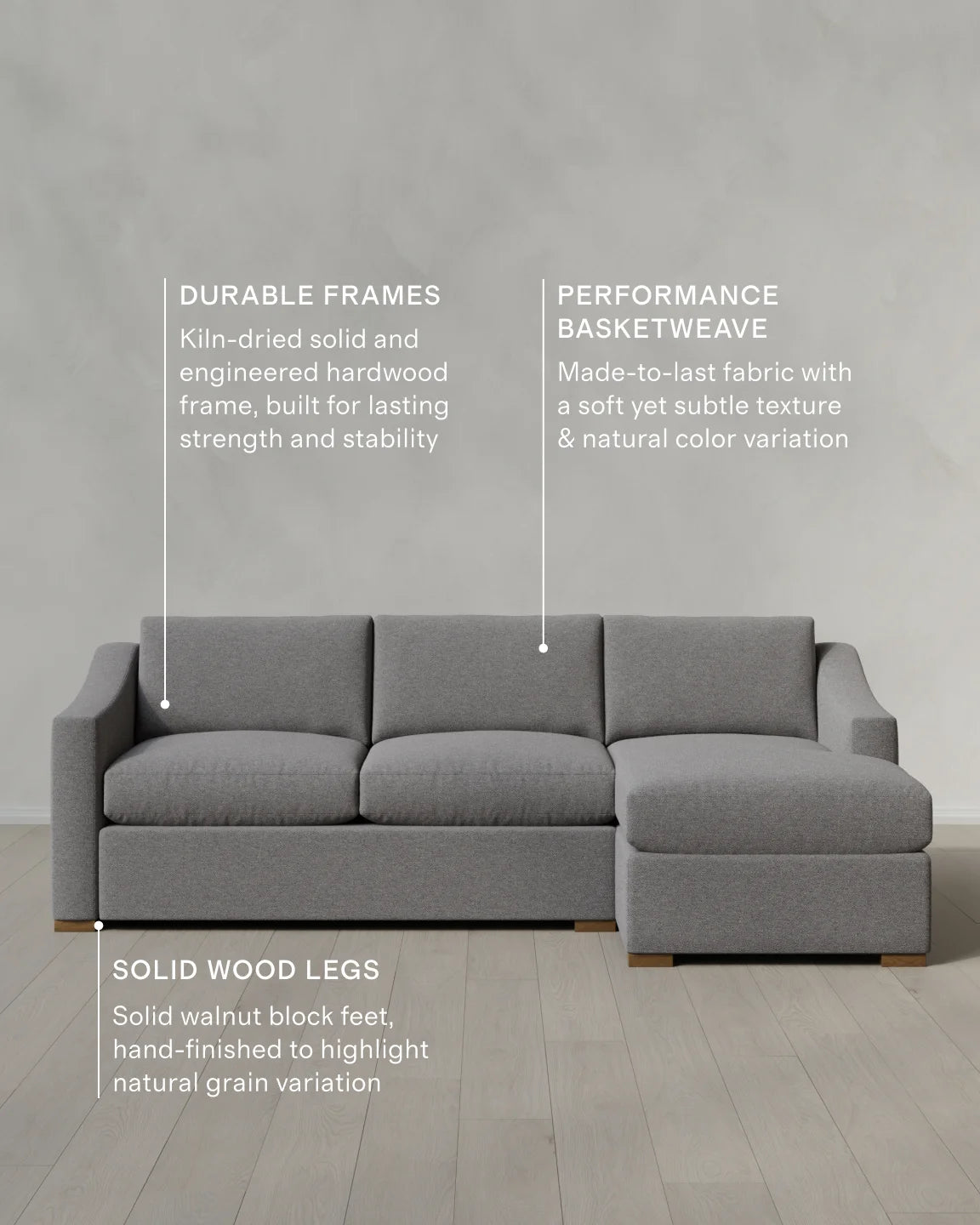 Hollis Slope Arm Chaise Sectional in Performance Basketweave - 104" Right Arm / Flax