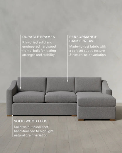 Hollis Slope Arm Chaise Sectional in Performance Basketweave - 104" Right Arm / Flax