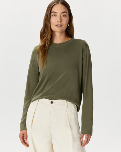 Cotton Modal Relaxed Long Sleeve Tee - XS / Black
