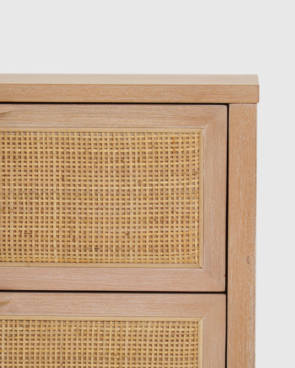 Solid Wood and Natural Rattan 6-Drawer Dresser - One Size / Natural