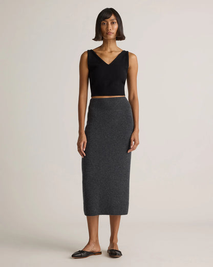 Mongolian Cashmere Fitted Midi Skirt - XS / Brown