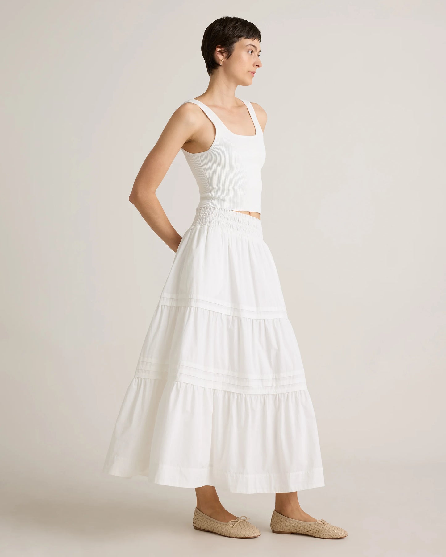 100% Organic Cotton Poplin Tiered Maxi Skirt - XS / Black