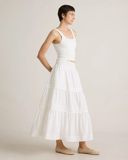 100% Organic Cotton Poplin Tiered Maxi Skirt - XS / Black
