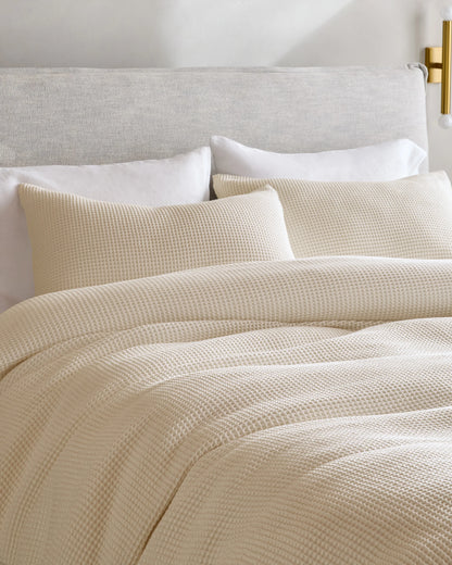 Organic Waffle Duvet Cover Set - Twin / White