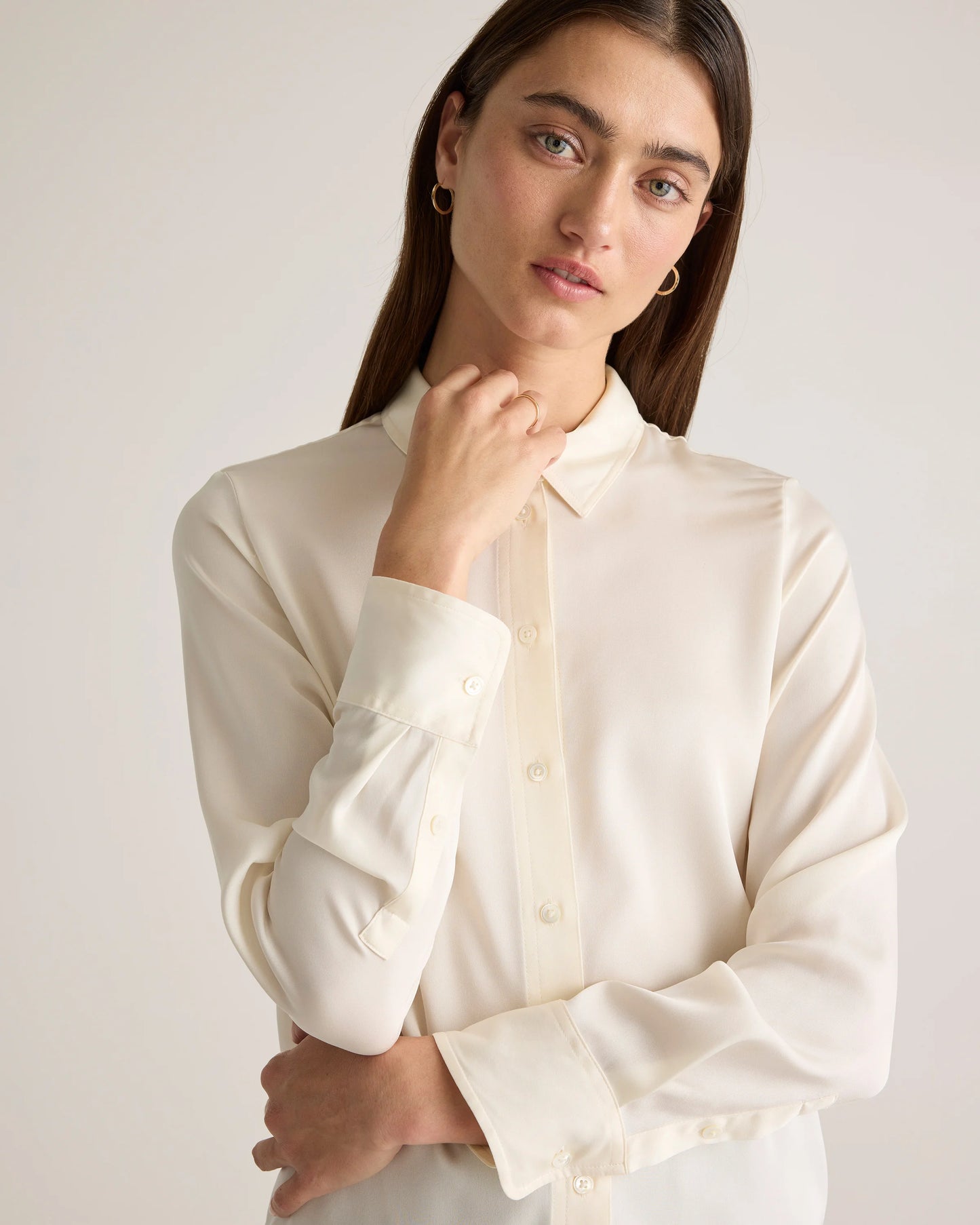 Washable Stretch Silk Blouse - XS / Moonstone Blue
