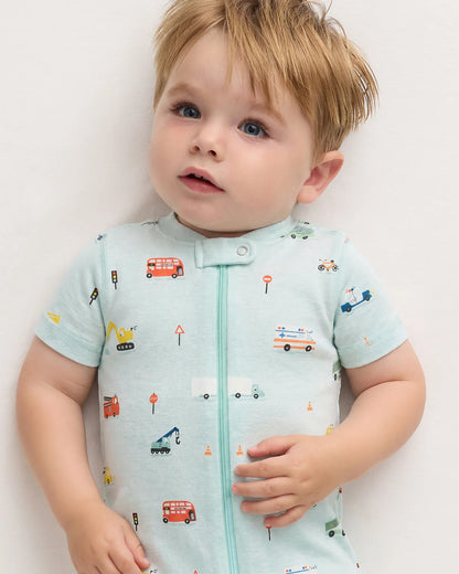 100% Organic Cotton Shortie Onesie Pajama - 0-3M / Animal Faces